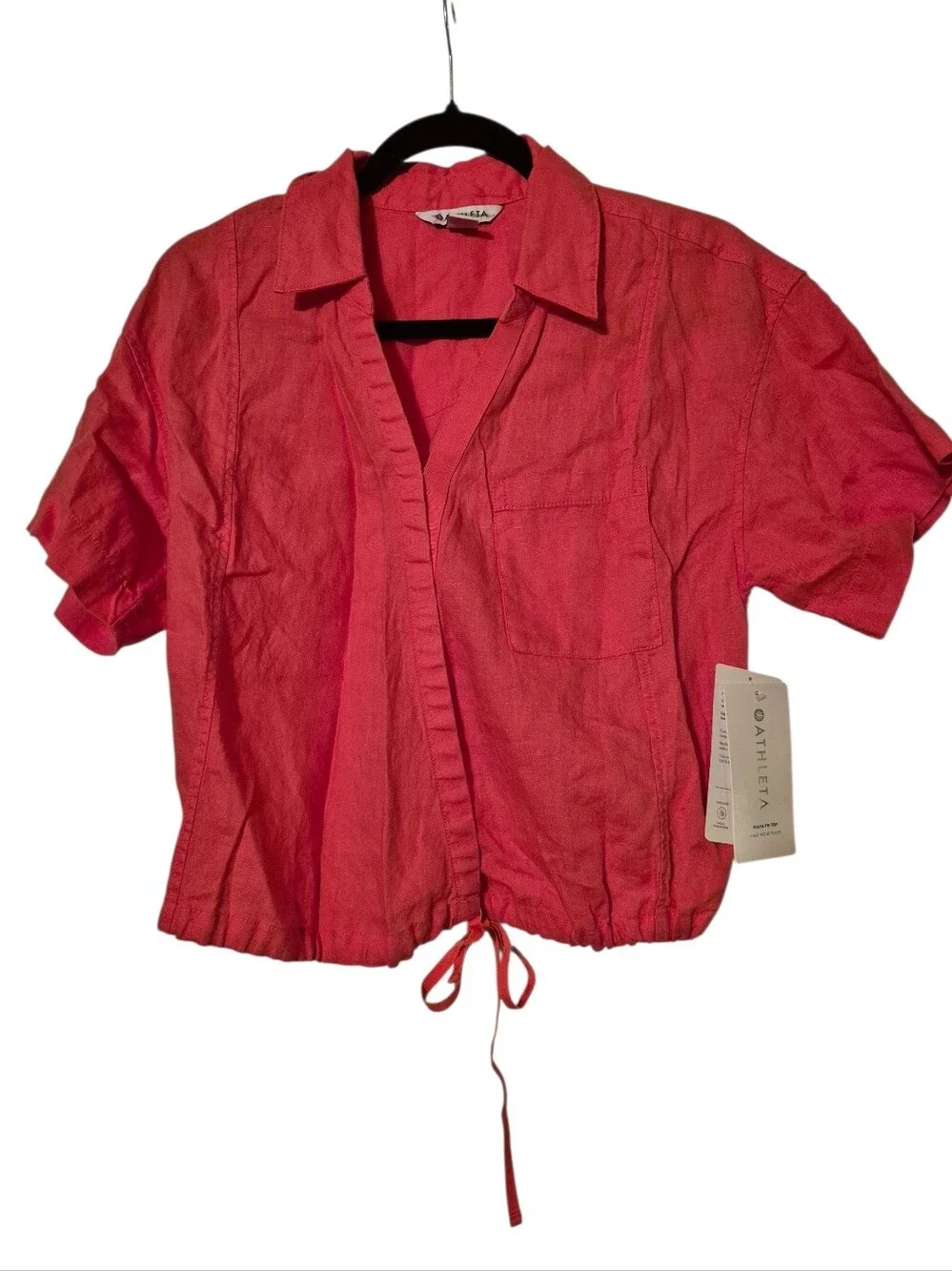 Athleta NWT Playa 100% LINEN Tie Top In Passion Fruit Medium - Picture 4 of 8